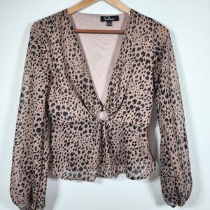 Lulu's Having a Moment Taupe Leopard Print Balloon Sleeve Top Size XS